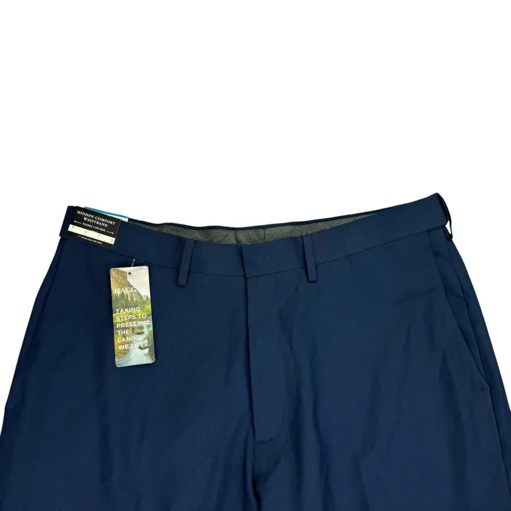 Haggar Mens Premium Comfort Classic Fit Flat Front Dress Pants Blue 36x30